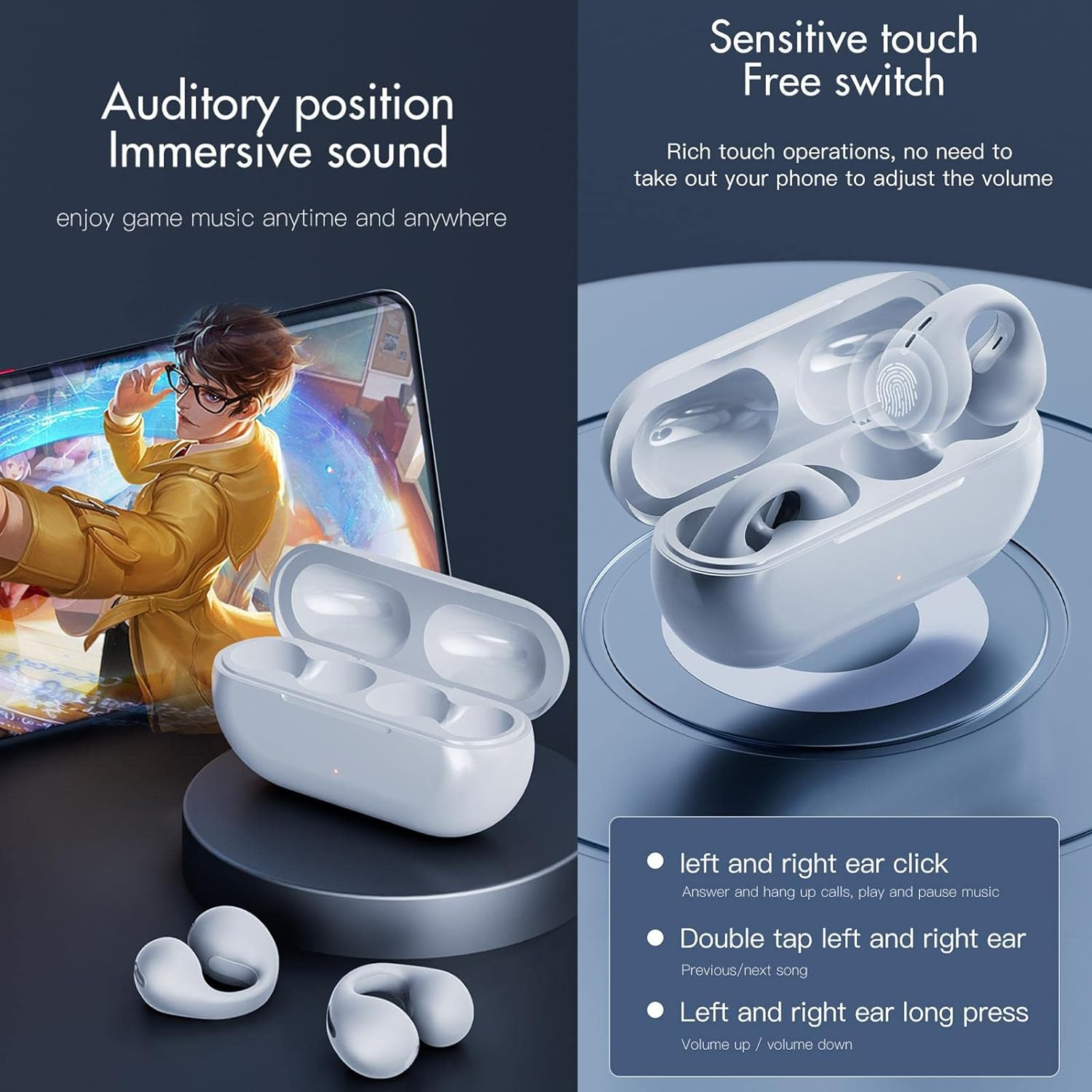 AIRFOX Earphone Bluetooth 5.3 TWS Open Ear Clip HiFi Surround - X22