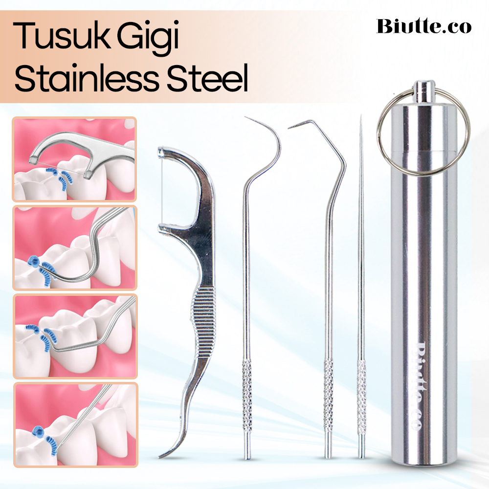 Biutte.co Tusuk Gigi Stainless Steel Toothpick Portable Carry 4 PCS - TP055