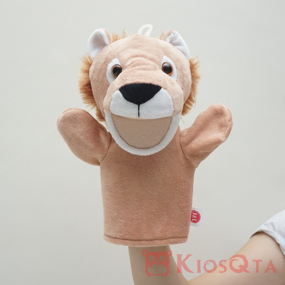 boneka tangan singa lion coklat hand puppet mulut buka tutup