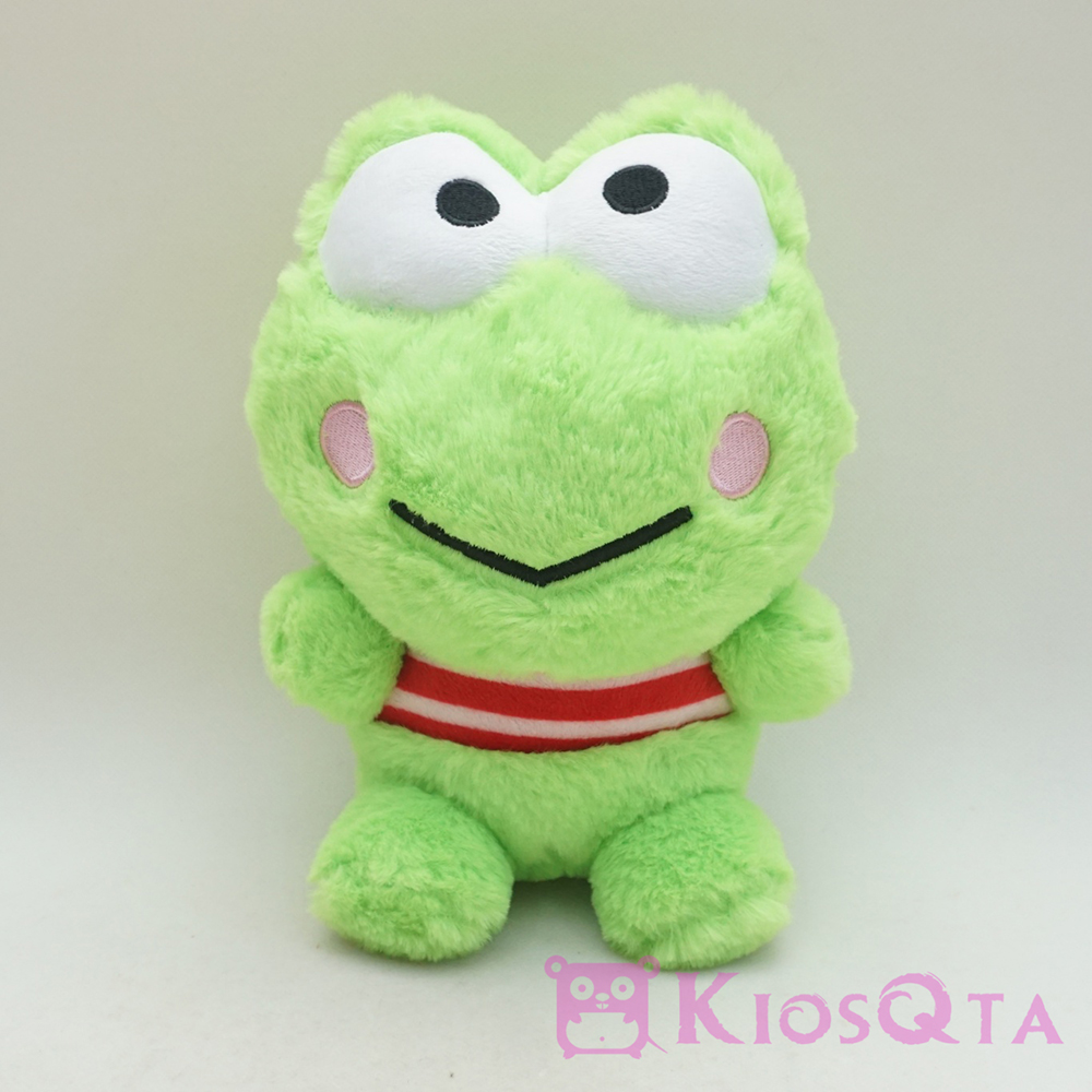 boneka keroppi kodok hijau baju garis merah putih medium