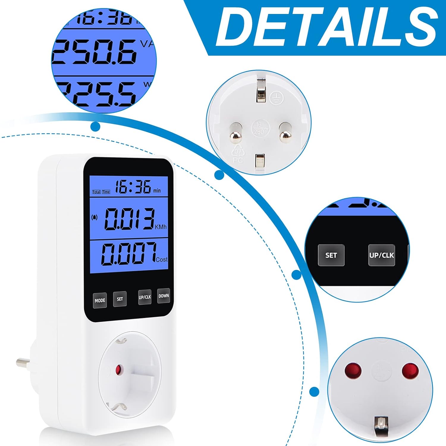 FIDEM Stop Kontak Watt Meter Overload Cost Alarm Digital Display - PM07