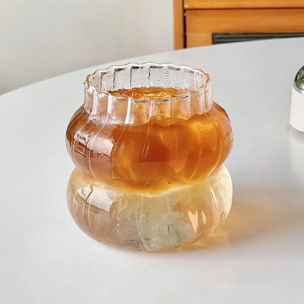 One Two Cups Gelas Kaca Aesthetic Kopi Teh Straight Stripe Shape Glass - GK23