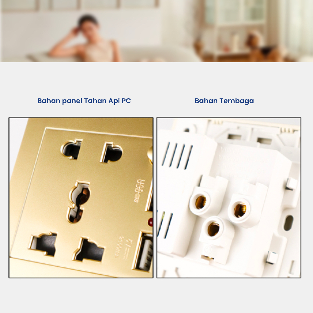 TaffHOME Stopkontak Universal UK EU US with 2 Port USB Switch - LC-23