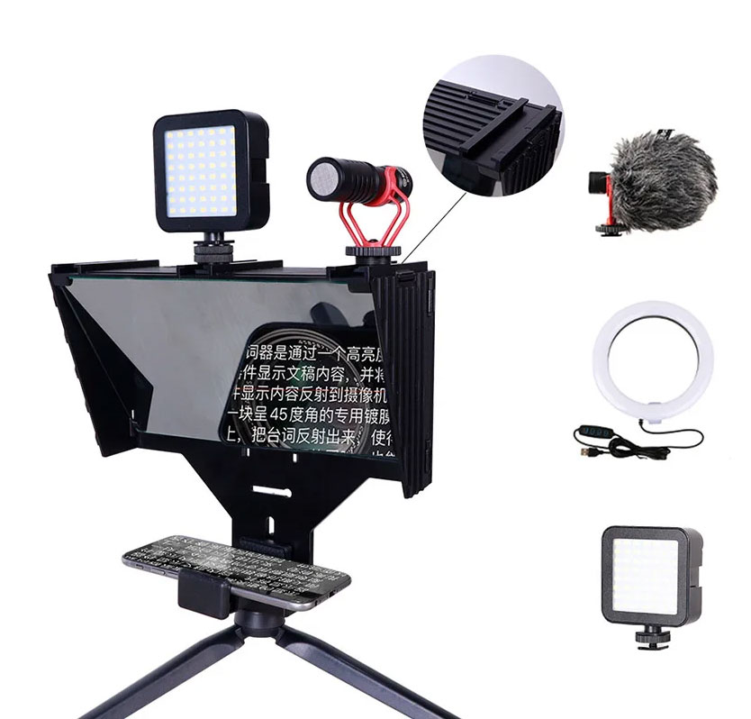 QIYE Teleprompter Kit Tripod Clip Tablet Holder for Video Livestream - P04327