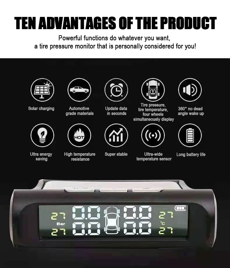Yoelbaer Monitoring Tekanan Ban Mobil Wireless TPMS Solar Power - K10