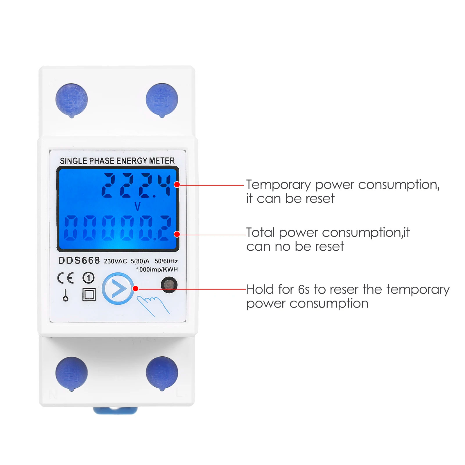 Aideepen Meteran Listrik Digital Din Rail kWh Meter Single Phase 230V - DDS668