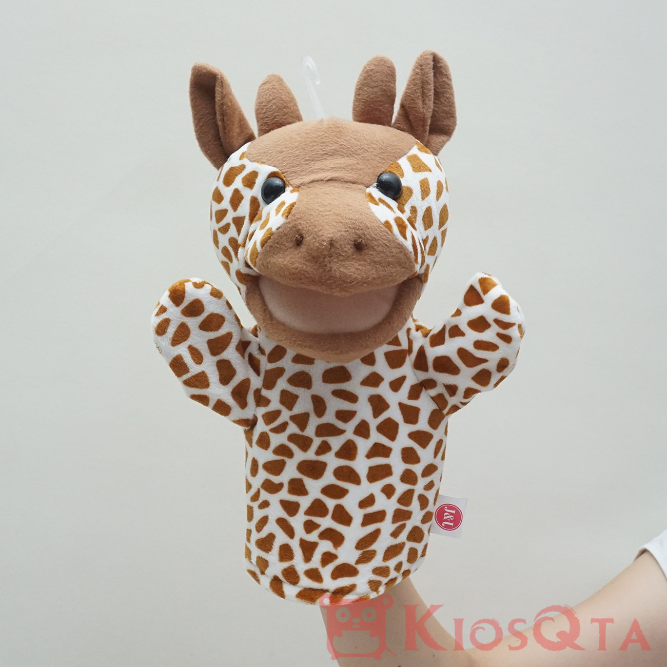 boneka tangan jerapah hand puppet giraffe coklat mulut buka tutup