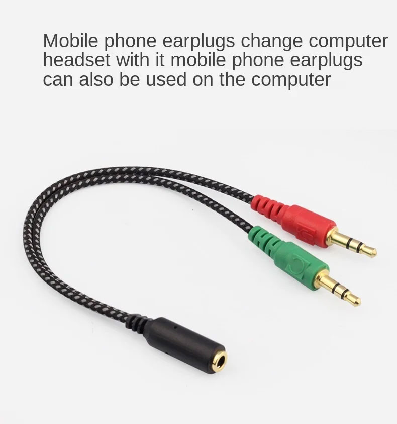 Kabel AUX Audio 3.5mm Female ke 2 x 3.5mm Male Nylon Braided 15cm - K908