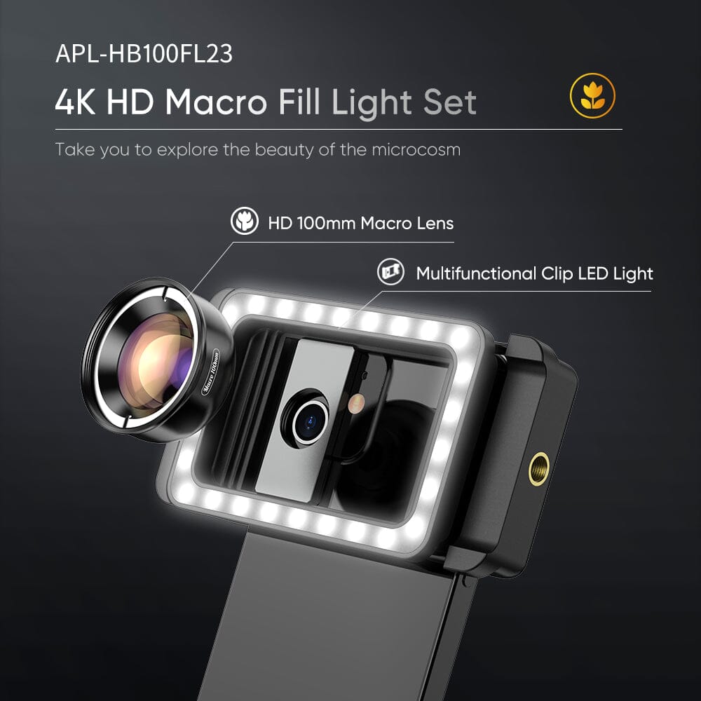 APEXEL Lensa Kamera HP 2 in 1 Macro Lens with LED Fill Light - APL-HB100FL23