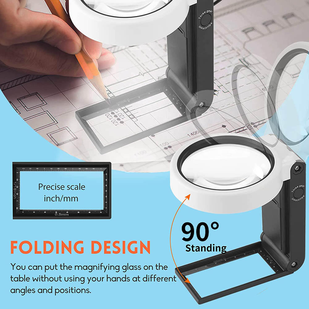FOX Kaca Pembesar Folding Genggam Magnifier Glass 6x 25x with LED UV - TH-7018-A