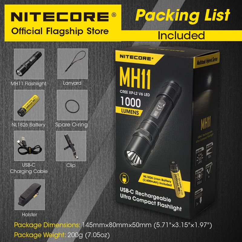 NITECORE Senter LED CREE XP-L2 V6 Tactical Waterproof IP68 1000lm - MH11