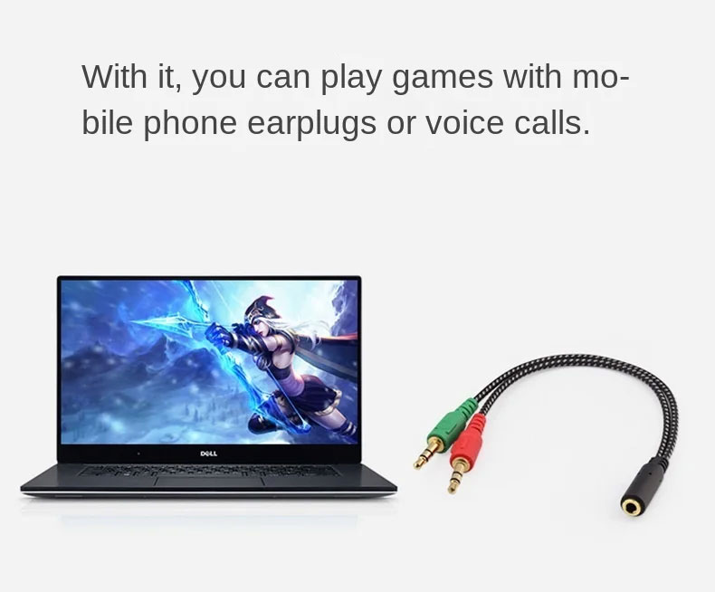 Kabel AUX Audio 3.5mm Female ke 2 x 3.5mm Male Nylon Braided 15cm - K908