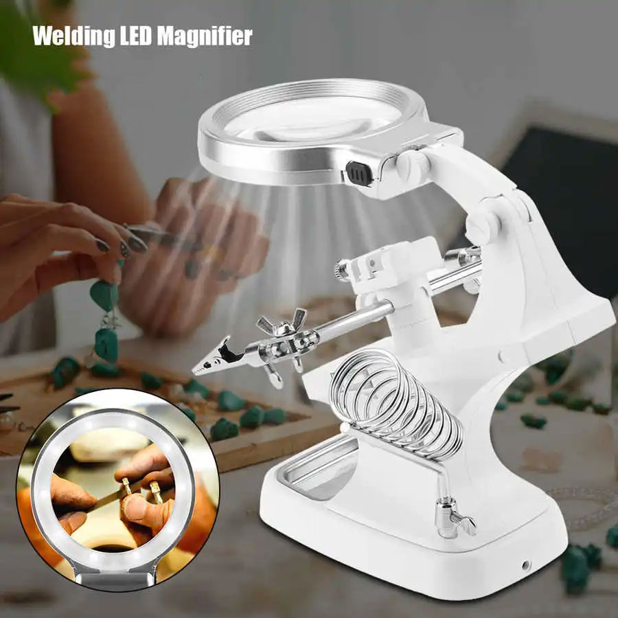 Pegangan Solder Helping Hand LED with Kaca Pembesar Magnifier 3X/4.5X - TH-7023