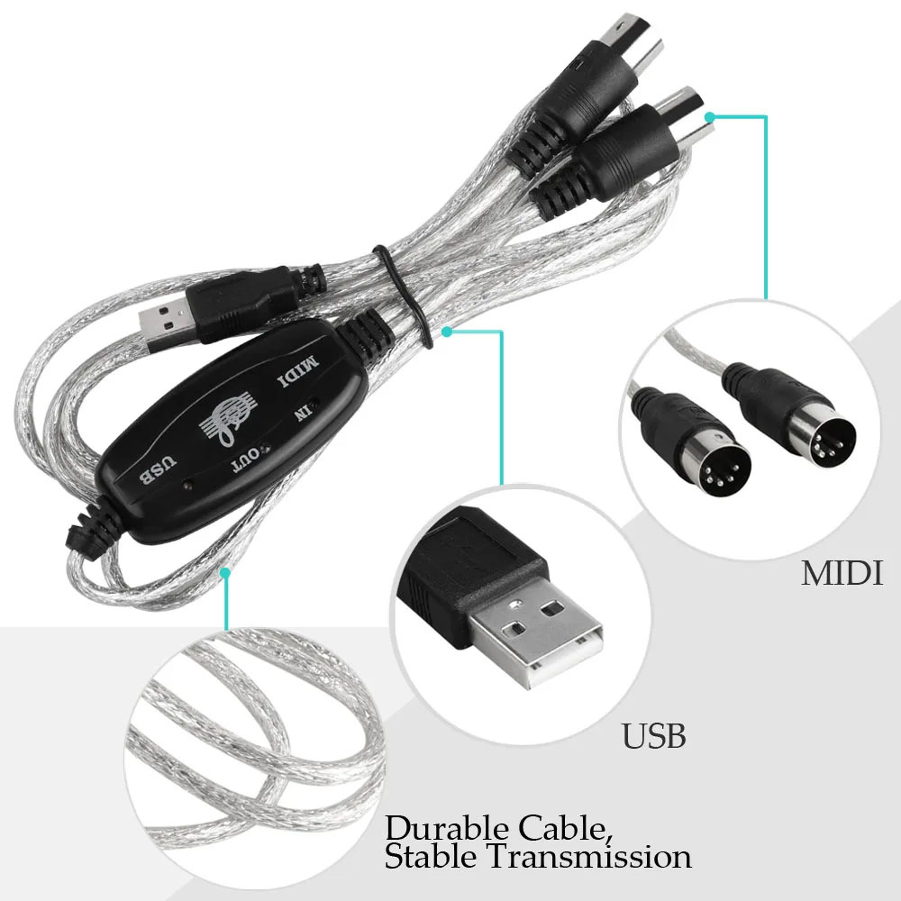 Orphee USB MIDI Cable Converter PC to Music Keyboard Adapter Cable 2M - AY03