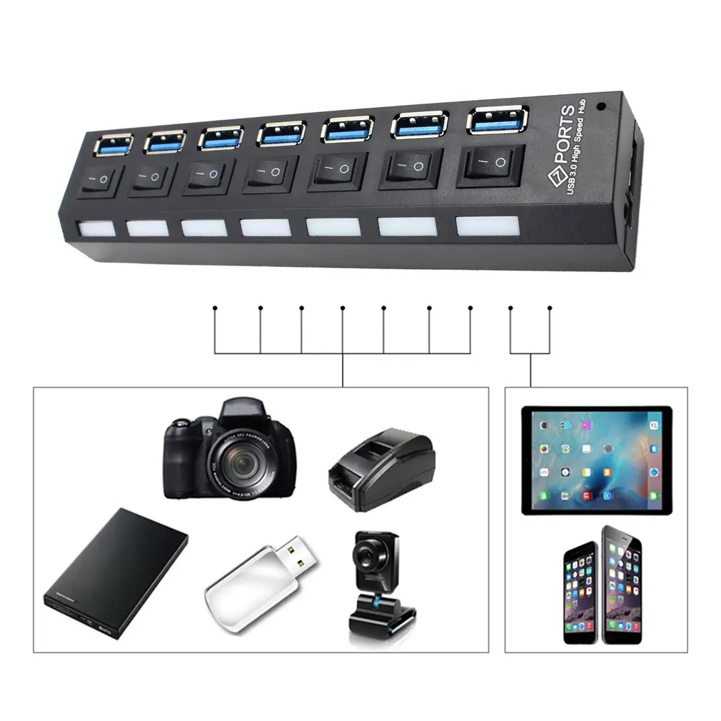 HXM USB Hub 6Port 2.0 dan 1Port 3.0 Docking Station with Power Supply - HX7