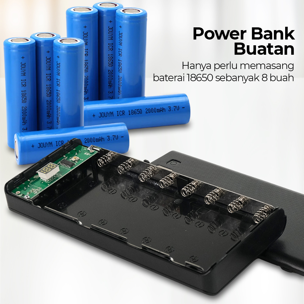 Taffware Power Bank DIY Case LCD Display Dual USB Port 8 PCS 18650 - A8