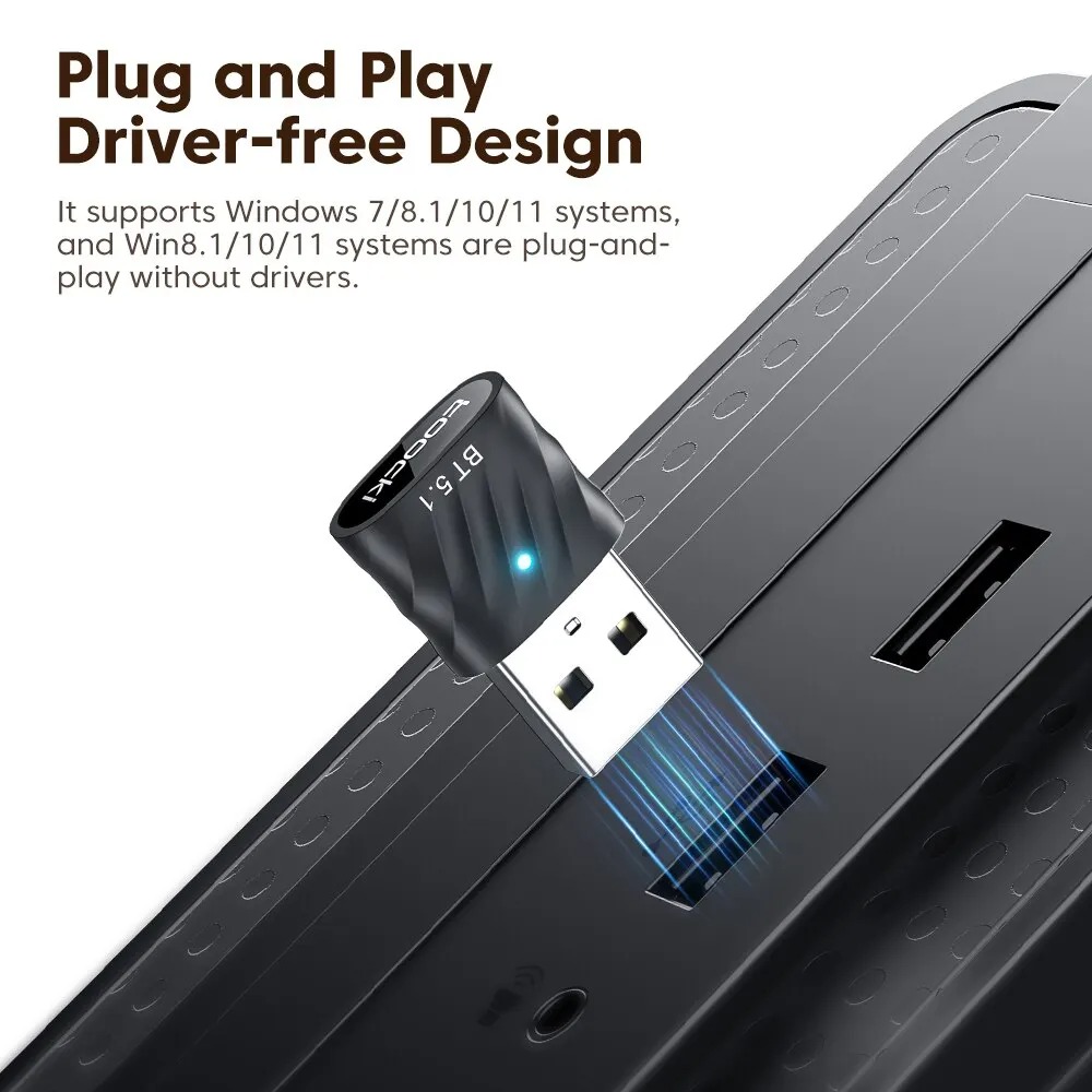 Toocki Bluetooth Receiver Adapter 5.1 USB Dongle Quick Response - TBT03-YD01