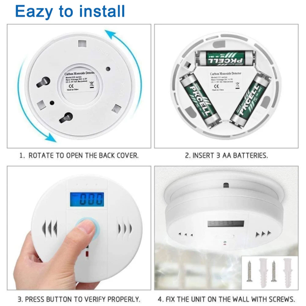 LESHP Detektor CO Carbon Monoxide Smoke Alarm Detector - EN502