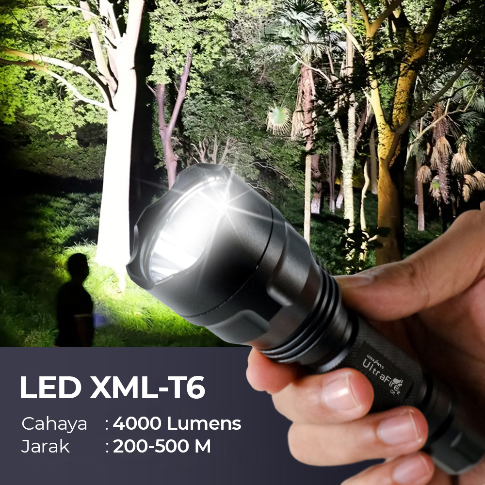 UltraFire Senter LED Flashlight XML-T6 4000 Lumens Charger dan Baterai - C8