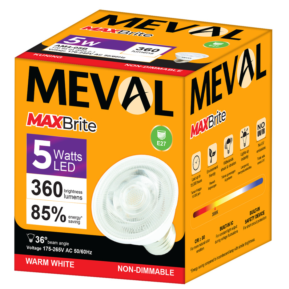 Jual Meval - LED MR16 5W E27, Warm White | Jakmall.com