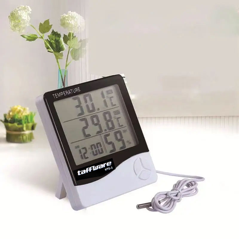 Taffware Alat Pengukur Suhu Humidity Digital Temperature Meter Clock - HTC-2