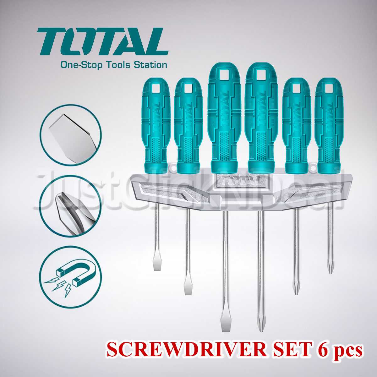 Jual TOTAL Obeng Set Gagang Fiber 6 pcs PH1 PH2 Plus Minus