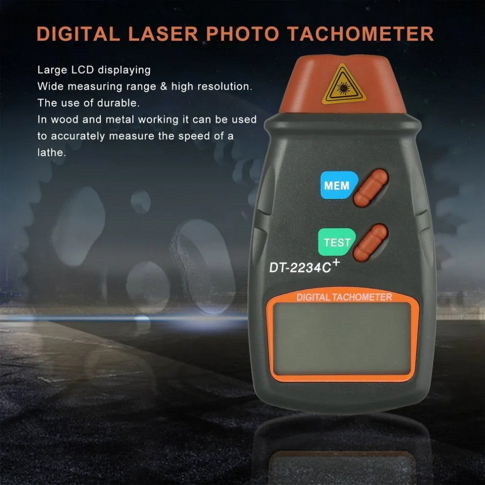 TaffSTUDIO Digital Laser Photo Tachometer LCD 2.5-99999 RPM - DT-2234C+