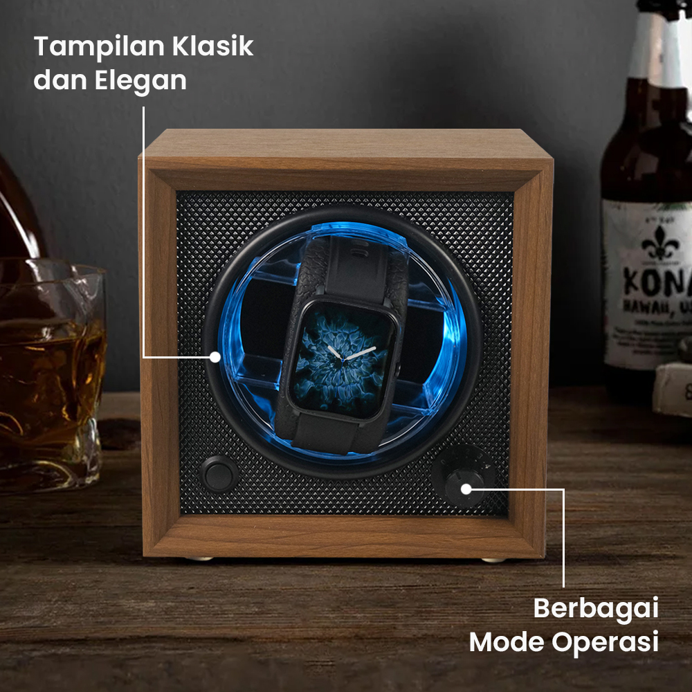 JUNMU Watch Winder Walnut Wood Pemutar Jam Tangan Otomatis 1 Slot - SKW165-B