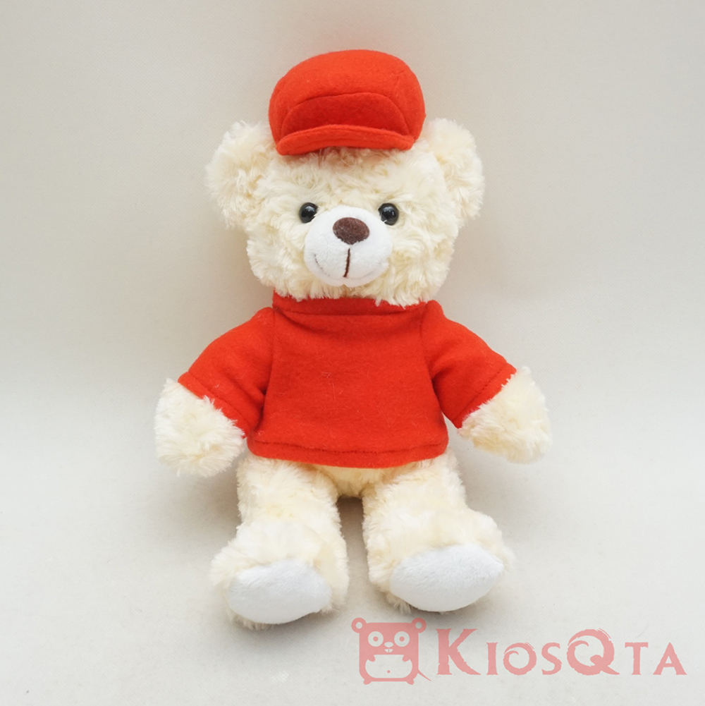 boneka teddy bear beruang krem baju kaos topi merah small