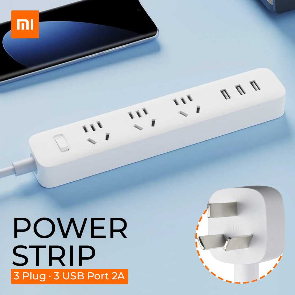 Jual Xiaomi Mi Power Strip 3 Plug dengan 3 USB Port 2A - | Jakmall.com
