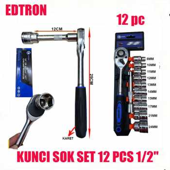 KUNCI SOK SET 12 PCS 1/2" EDTRON KUNCI SHOCK RATCHET BESAR 12pc SET