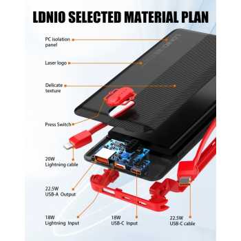 Jual LDNIO PQ13 10000mAh Power Bank with Built-in Cables