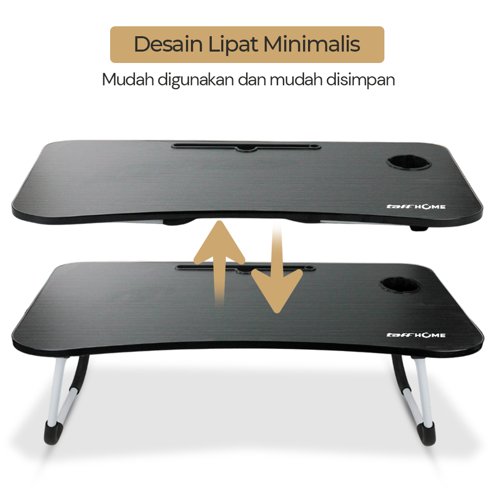 TaffHOME Meja Lipat Belajar Kerja Foldable 80x39.5cm with Cup Slot - DCV40