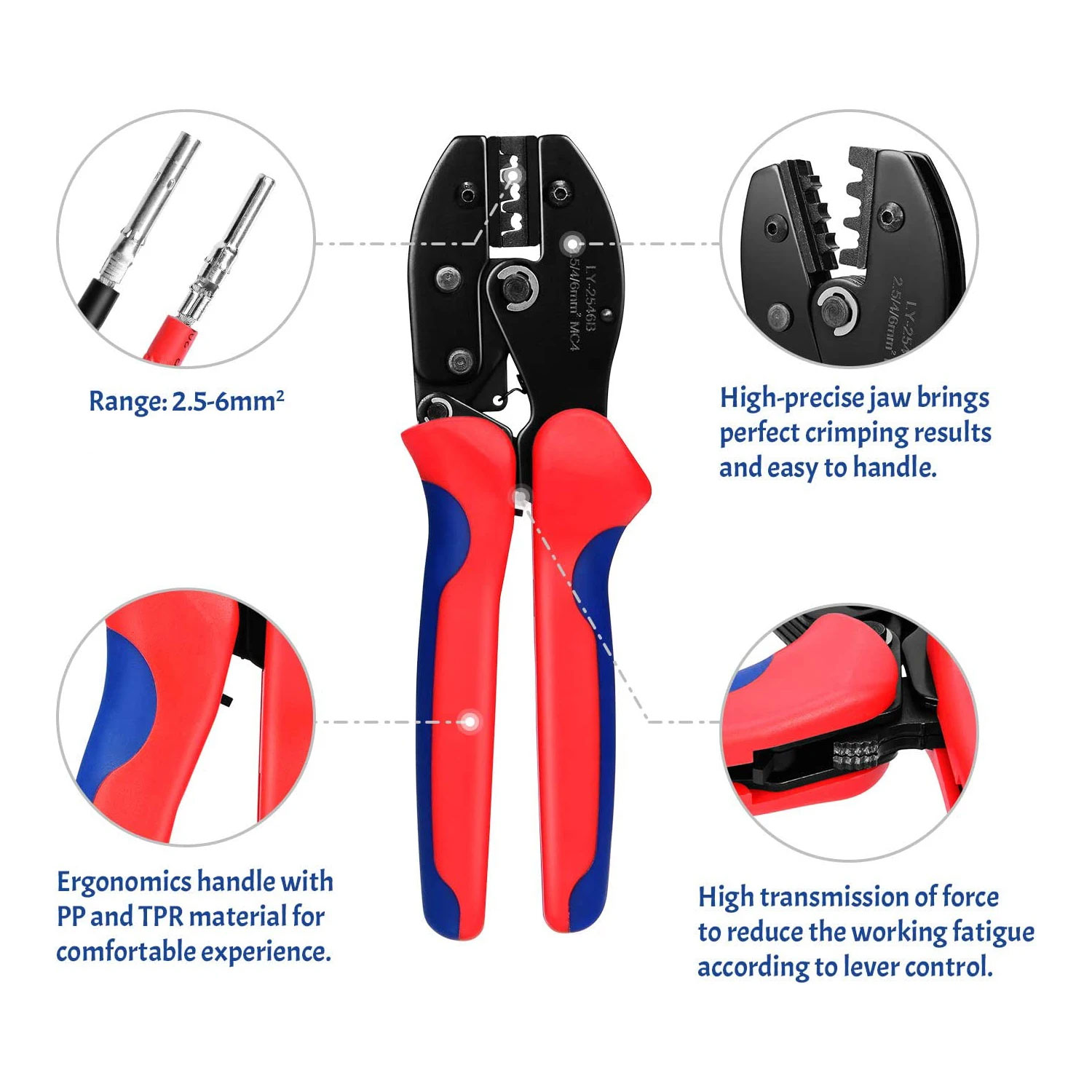 Clamplus Tang Crimping Wire Cable Terminal Pliers 13-10 AWG 2.5-6mm2 - LY-2546B