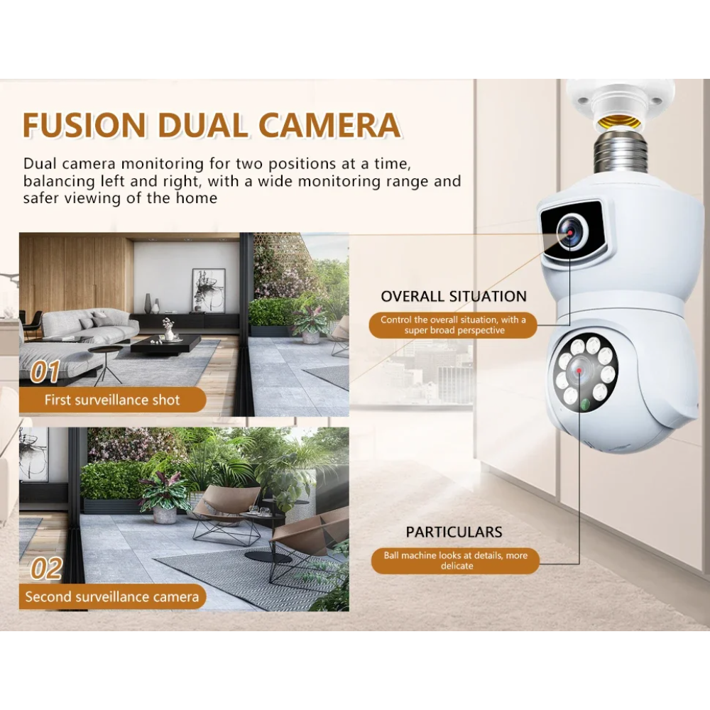 V380 Pro Kamera CCTV Bohlam Dual Lens WiFi IP Camera E27 1080P - E9