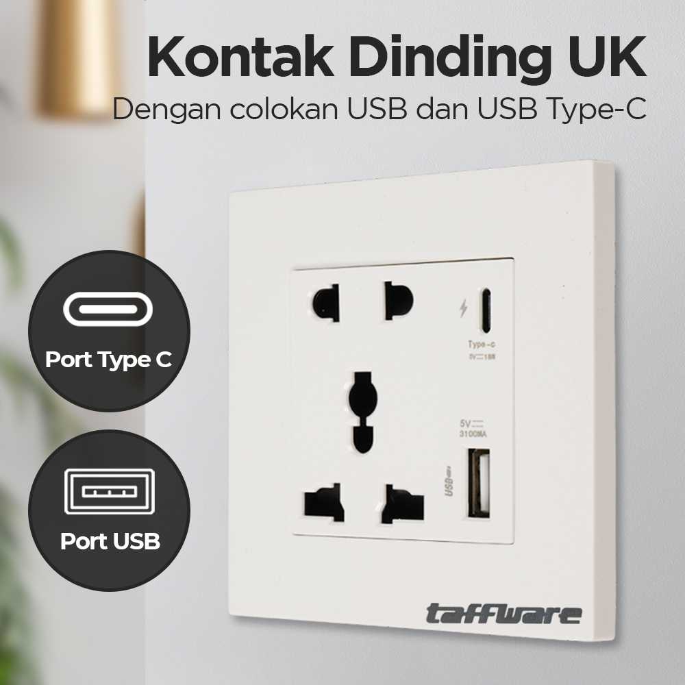 Jual Taffware Stop Kontak Dinding UK 2 Port USB TypeC Socket
