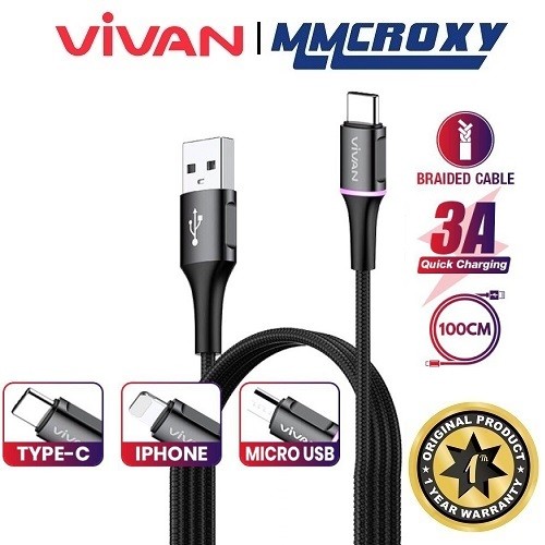 Vivan VDM100/VDC100/VDL100 Kabel Data 3A Led Ligth Quick Charging