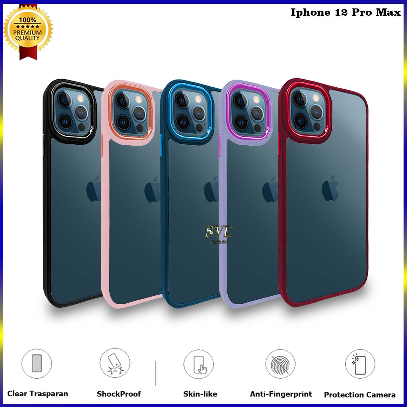 Jual Case Iphone 12 Pro Max Hybrid Chrome Transparant Clear