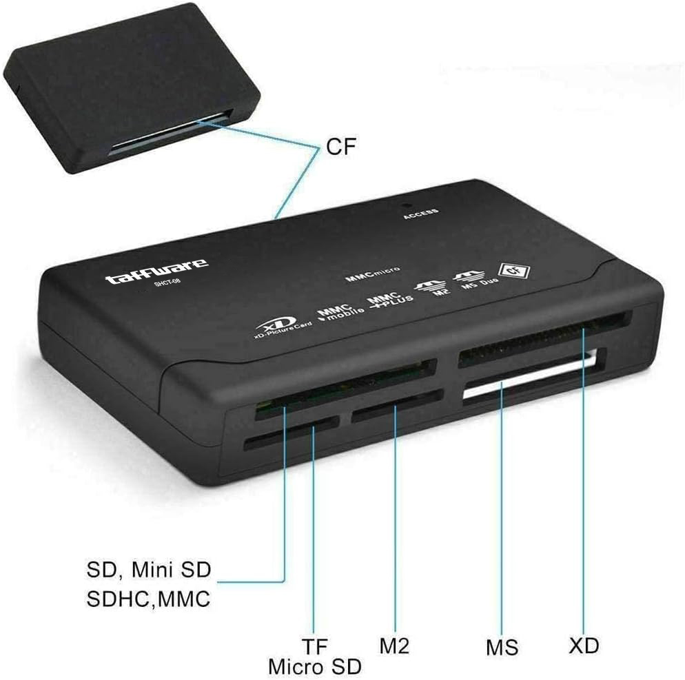 Taffware Card Reader USB 2.0 Multi Slot CF SD MicroSD MMC MS XD Card - SHTC-08