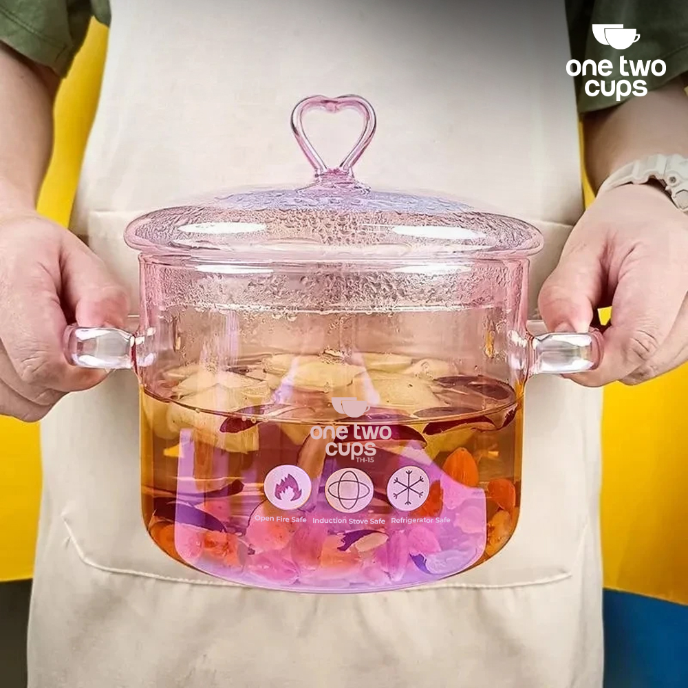 One Two Cups Panci Kaca Cooking Pot Borosilicate Tahan Panas Api 15cm - TH-15