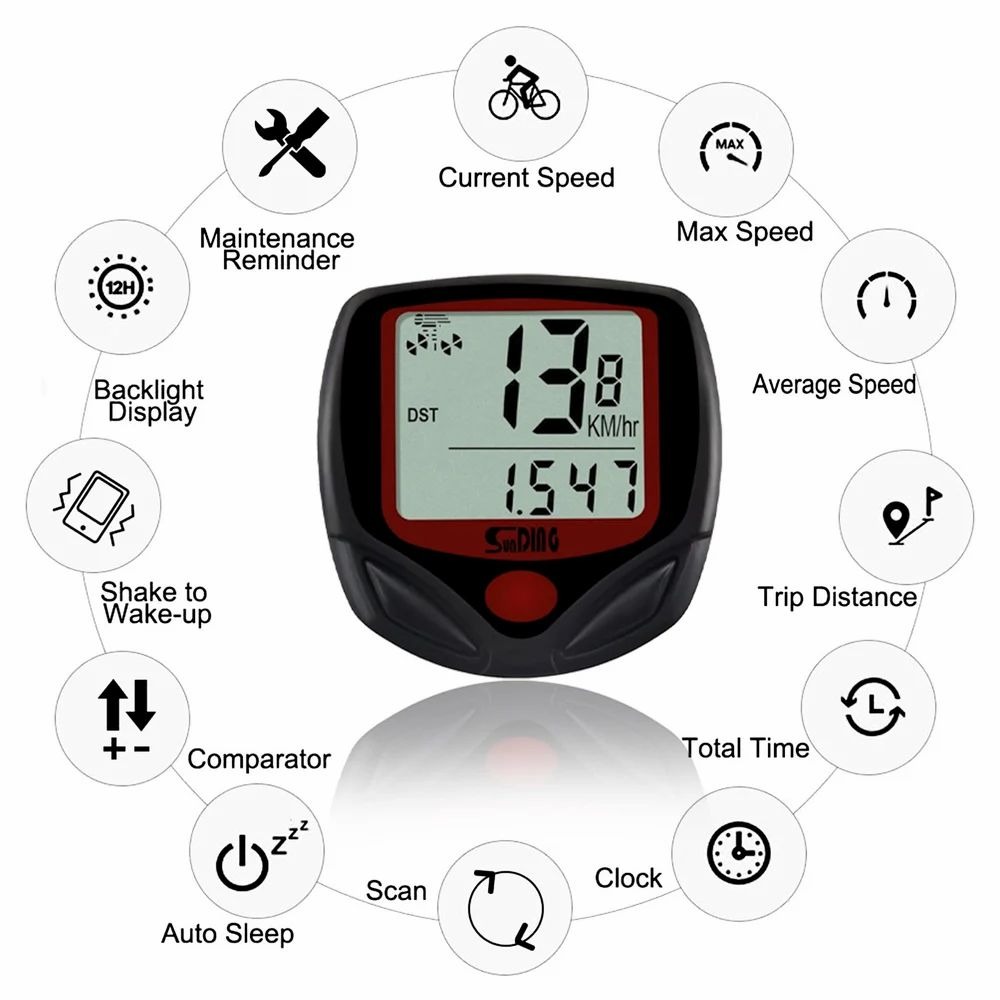 SunDING Speedometer Sepeda 15 Function LCD Display Bicycle - SD-548B