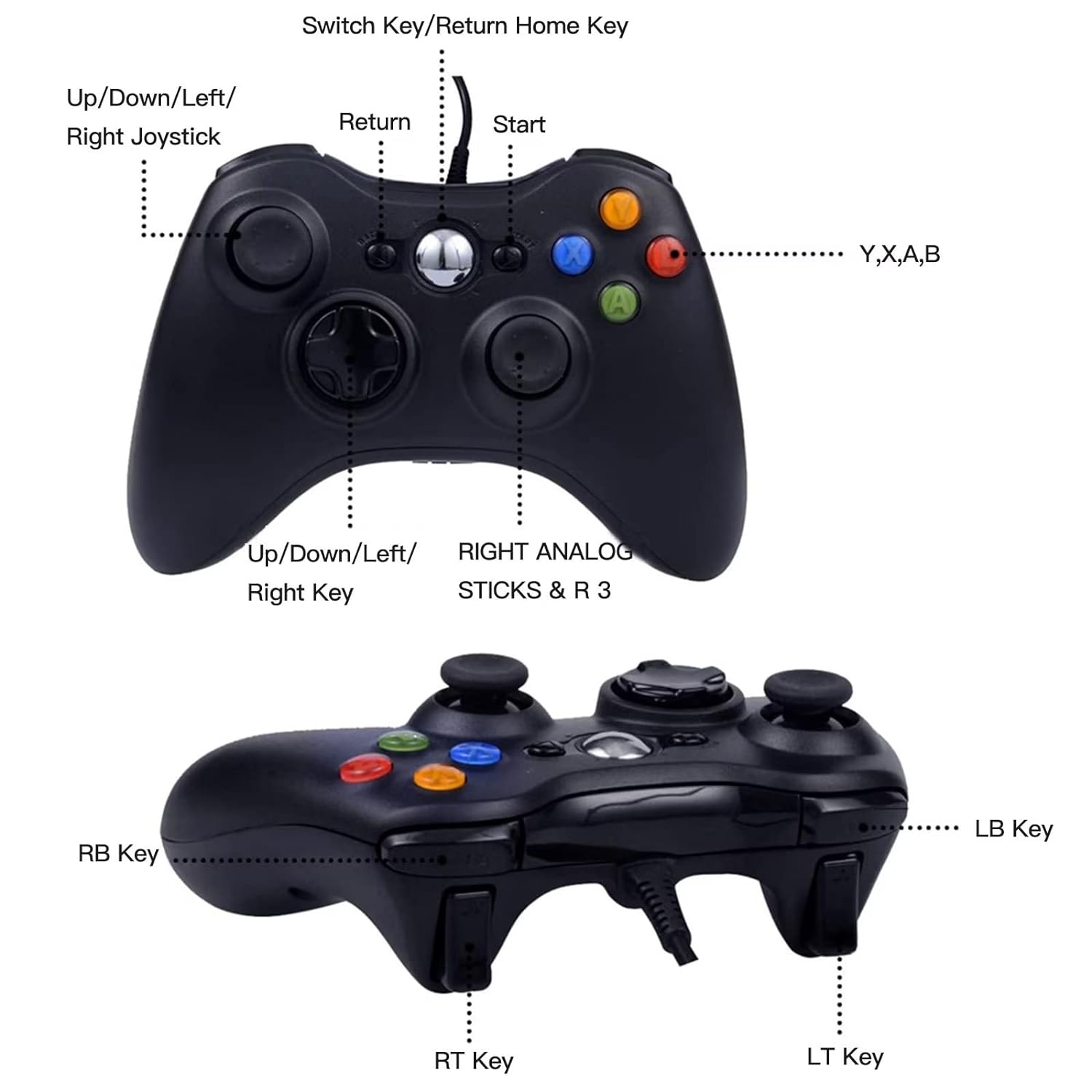 Wired Gamepad USB Joystick Stik Kontroler Kabel XBox 360 - SX01