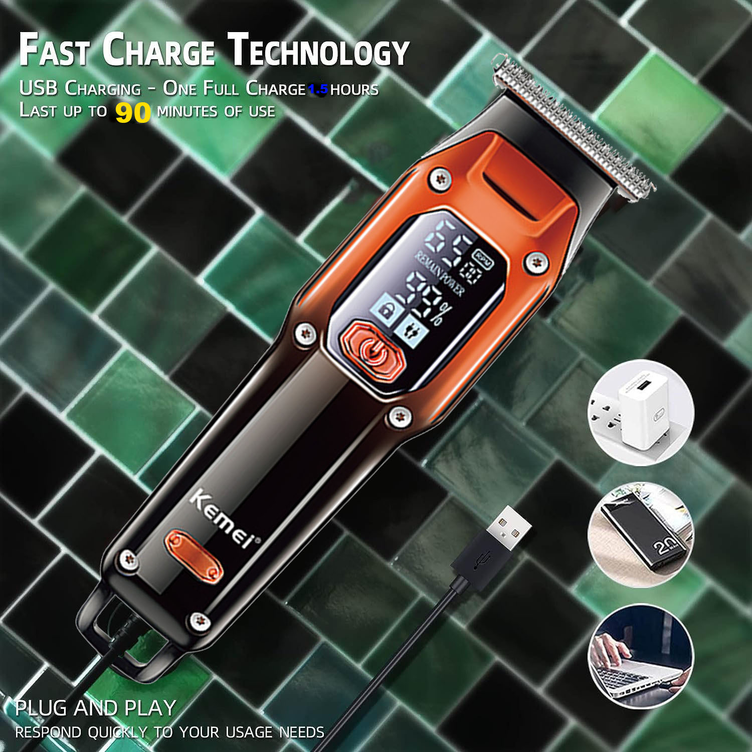 Kemei Alat Cukur Rambut Elektrik Hair Clipper Trimmer LCD 600mAh - KM-658