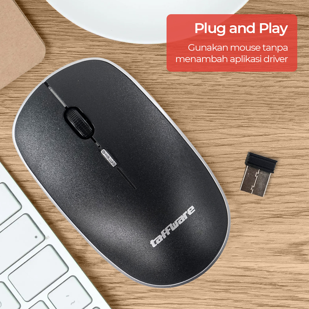 Taffware Mouse Wireless Optical 2.4GHz Slim Ergonomic - T-24