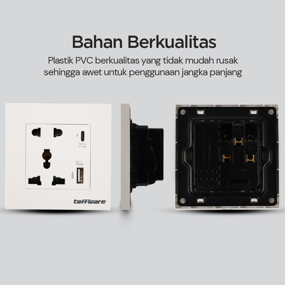 Taffware Stop Kontak Dinding UK 2 Port USB Type C Socket - DZ-BLCX-11