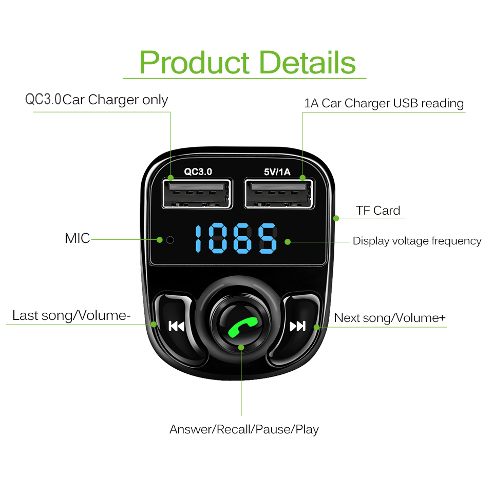 Car Charger Mobil Bluetooth Transmitter Receiver QC 3.0 Dual USB 3.1A - HY-82
