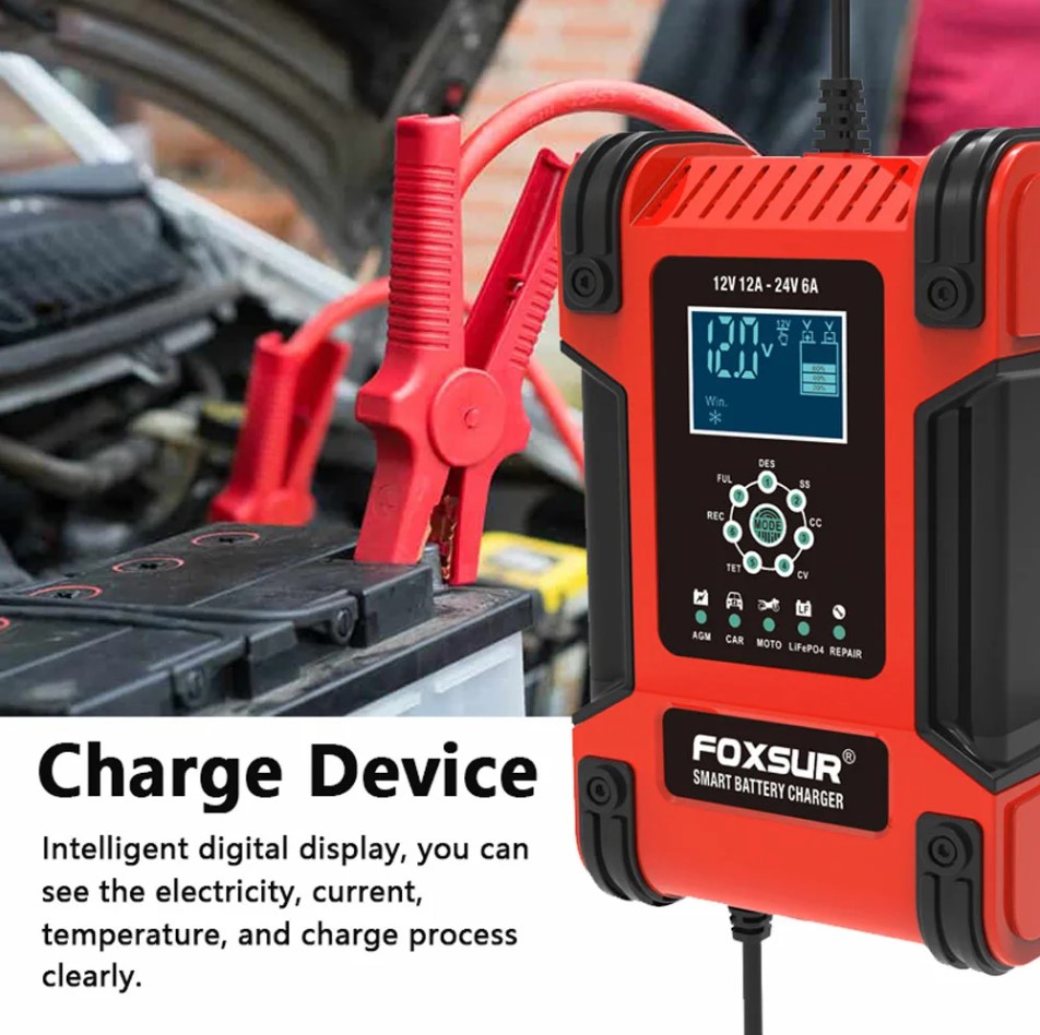 FOXSUR Charger Aki Mobil Motor Intelligent Battery Charger 12-24V 12A - FBC122412D