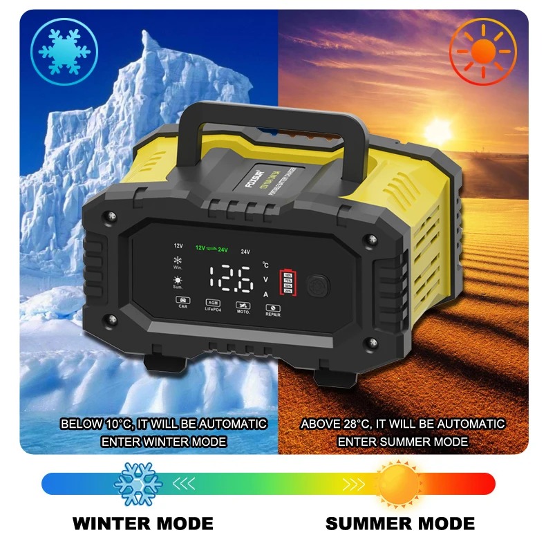 FOXSUR Charger Baterai Aki Mobil Motor Portable 10A 150W 12/24V - FPT-100