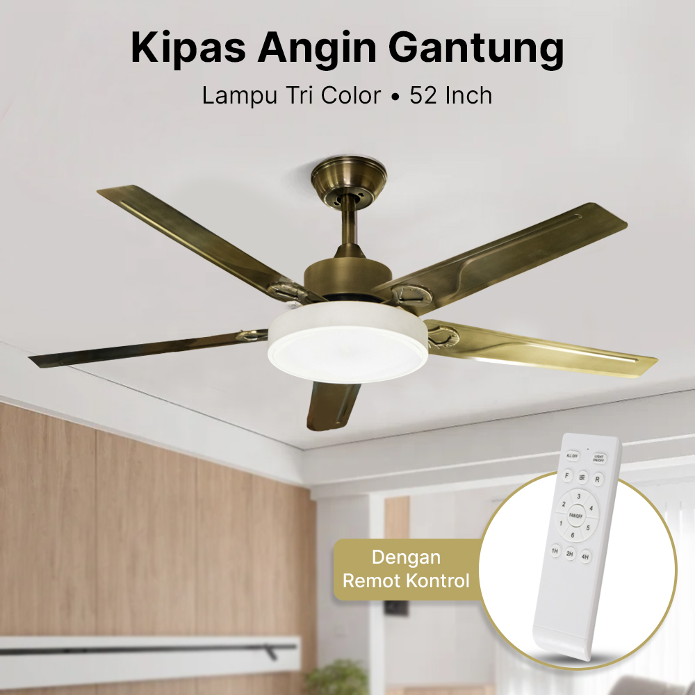 AVEO Kipas Angin Gantung Lampu Tri Color 52 Inch with Remote Control - AV-52