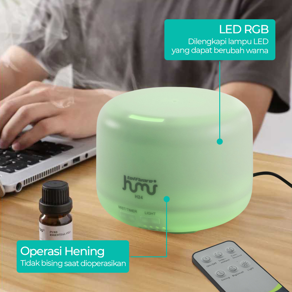 Taffware HUMI Air Humidifier Mini Ultrasonic Diffuser LED 300ml Remote - H24